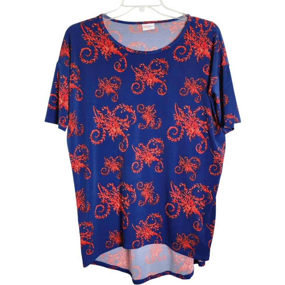 LuLaRoe Irma‎ Tunic Blue With Red Floral Design Size X Large